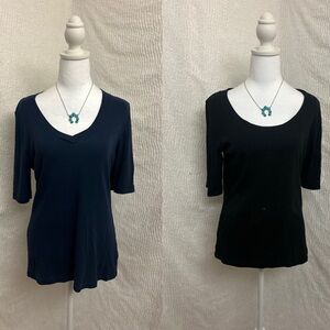 Cynthia Rowley T-Shirt Bundle Size XL Black & Blue Basic Short Sleeve Tees